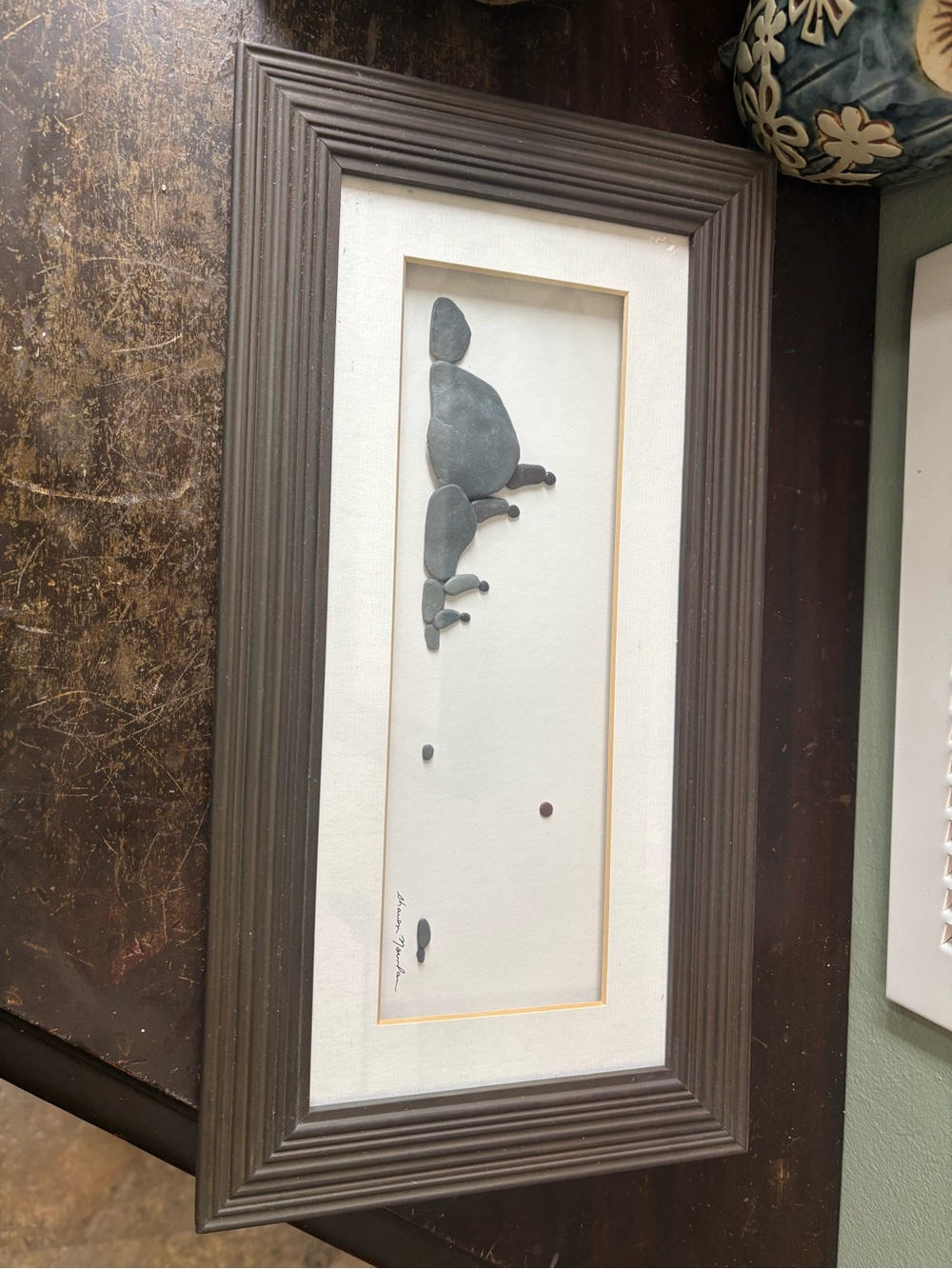 Framed Pebble Art Wall Decor by Sharon Nowlan - Neutral Gray Stones